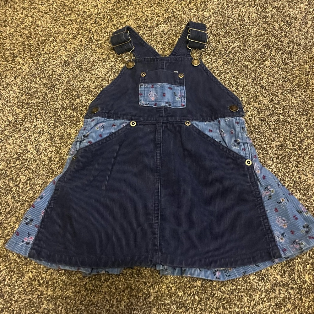 Vintage Wonderkids Overall Dress Jumper Corduroy Blue Ditzy Floral‎ 12 M Pleated